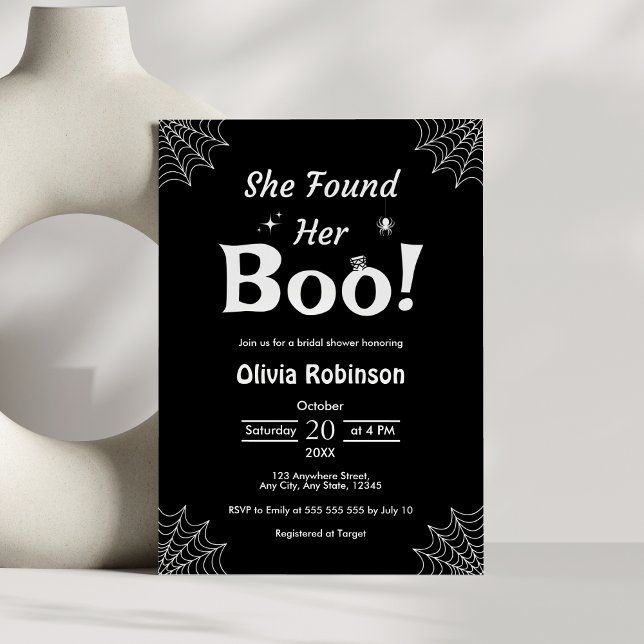 Convite Black Ela Encontrou Seu Chá de panela De Dia das B (Black She Found Her Boo Halloween Bridal Shower Invitation   )