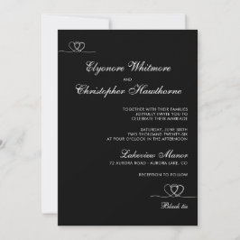 Convite Black Elegant Chic Calligraphy Wedding