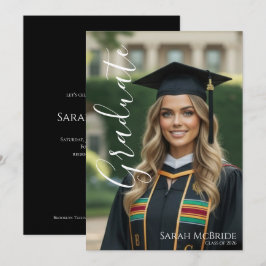 Convite Black Elegant Classic One Photo Graduation