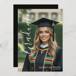 Convite Black Elegant Classic One Photo Graduation