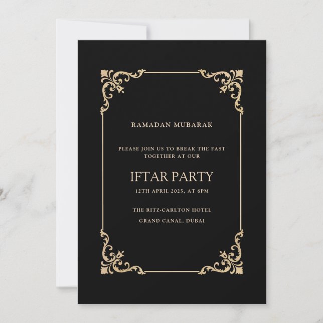 Convite Black Elegant Vintage Frame Ramadan Iftar Party (Frente)