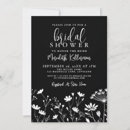 Convite Black Elegant Wildflower Bridal Shower