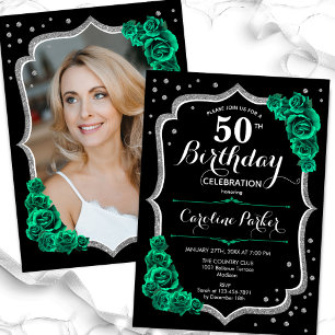 Convite Black Emerald Green Foto 50th Birthday