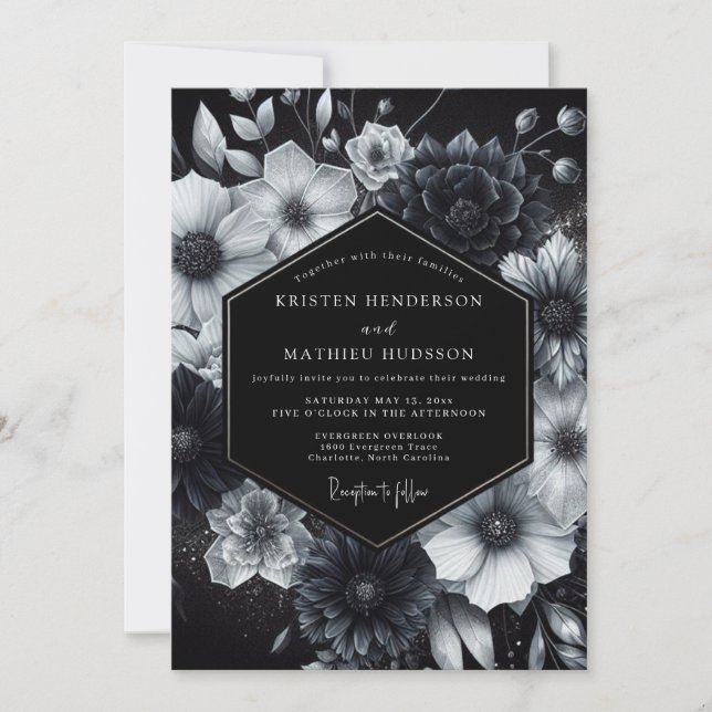 Convite Black Ethereal Bloom Wedding (Frente)