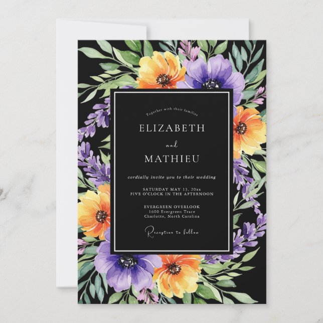 Convite Black Exquisite Botanical Autumnal Wedding (Frente)