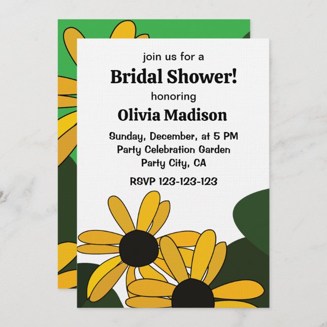 Convite Black Eyed Susan Flower Floral Bridal Shower (Frente/Verso)
