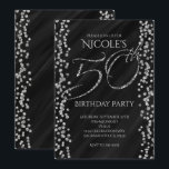 Convite Black & Faux Silver Glitter Glam 50 50th Birthday<br><div class="desc">Black & Faux Silver Glitter Glam 50 50th Birthday Invtions. Personalizar para qualquer evento.</div>