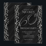 Convite Black & Faux Silver Glitter Glam 60 60th Birthday<br><div class="desc">Black & Faux Silver Glitter Glam 60 60th Birthday Invtions. Personalizar para qualquer evento.</div>