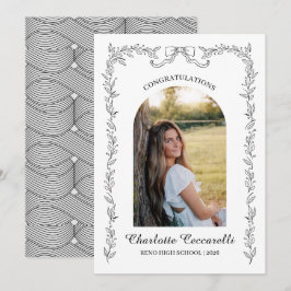 Convite Black Floral Elegant Frame Geo Grad Announcement
