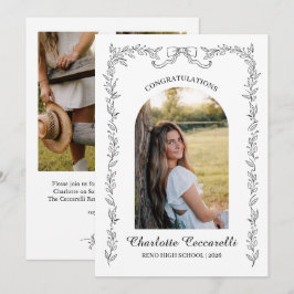 Convite Black Floral Elegant Frame Photo Graduation 