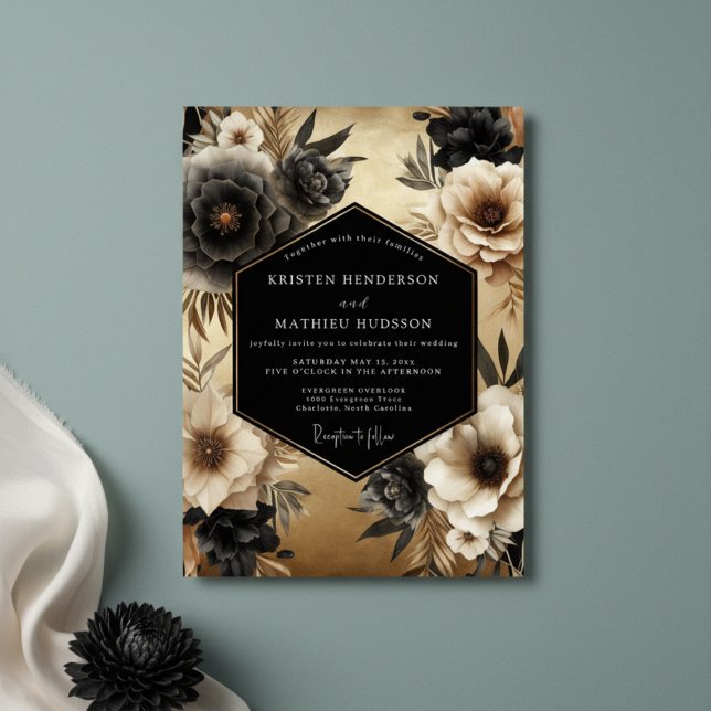 Convite Black Floral Opulence Wedding (Criador carregado)