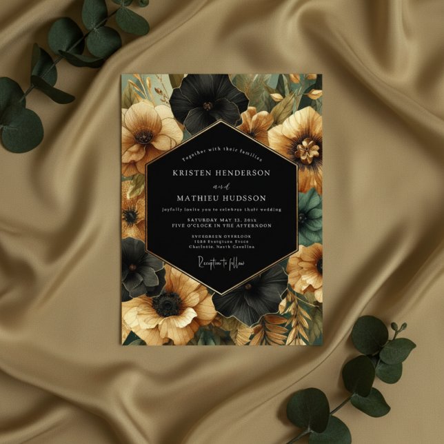 Convite Black Floral Opulent Wedding (Criador carregado)