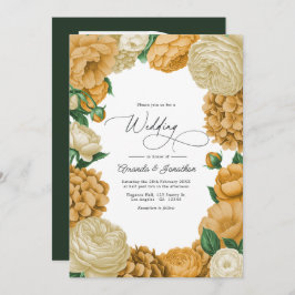 Convite Black Forest Green, Ecru/Warm Honey Floral Wedding
