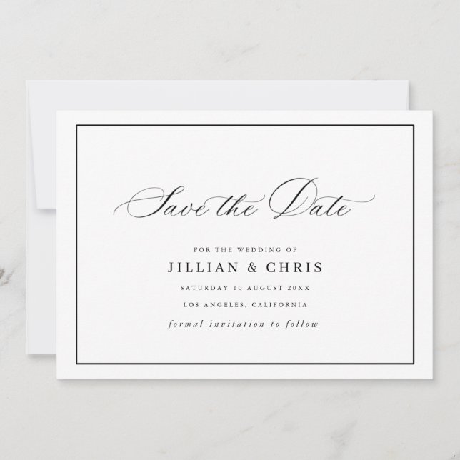 Convite Black frame calligraphy wedding save the date card (Frente)