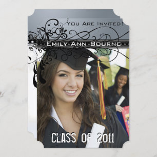 Convite Black Funky Elegant Swirls Graduation Invite