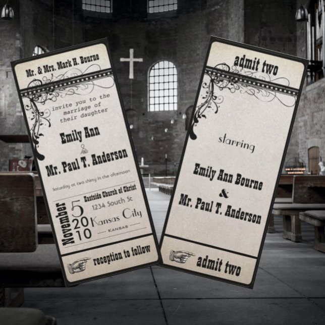 Convite Black Funky Textured Showbill Swirls Wedding (Criador carregado)