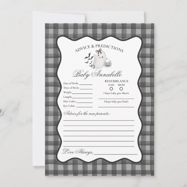 Convite Black Gingham Cute Ghost Advice for Baby Card (Frente)