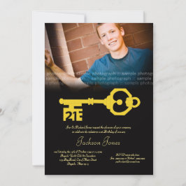 Convite Black & Gold 21st Birthday Party Key Invitation