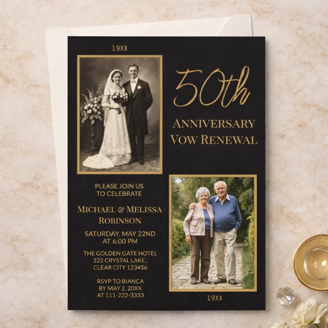 Convite Black Gold 50th Wedding Anniversary Invitation (Criador carregado)