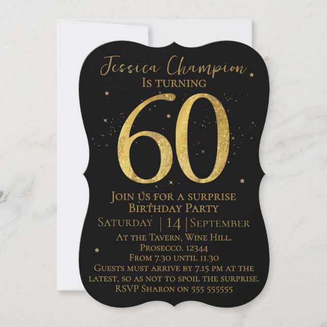 Convite Black & Gold 60th Birthday Invitation (Frente)