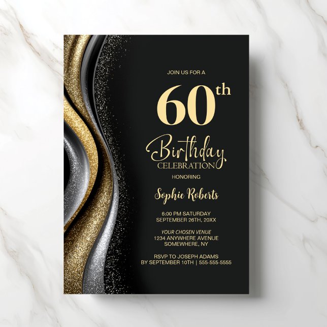 Convite Black Gold 60th Birthday Party (Criador carregado)