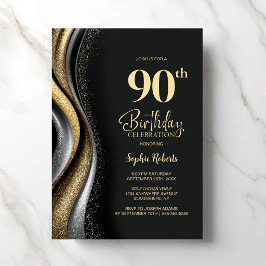 Convite Black Gold 90th Birthday Party