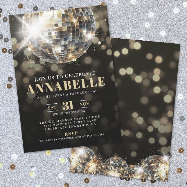 Convite Black Gold Adult 50th Birthday Party (Black Gold Adult 50th Birthday Party Invitation)