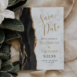 Convite Black Gold Agate Marble Save the Date Card