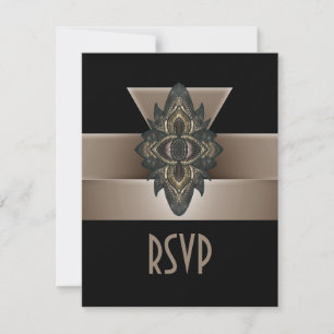 Convite Black Gold Biege Art Deco RSVP