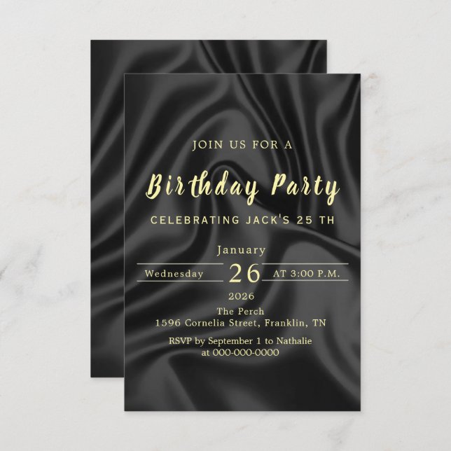 Convite Black & Gold Birthday Invitation (Frente/Verso)