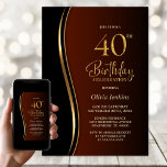 Convite Black Gold Burnt Orange 40th Birthday Party<br><div class="desc">Invite your friends and loved ones with this modern black, gold and burnt orange 40th birthday party invitation. The customizable text area in this invitation template allows you to effortlessly include all the necessary details for your special birthday celebration, including the date, time, venue, and RSVP information. A variety of...</div>