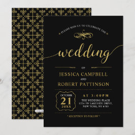 Convite Black & Gold | Cerimônia de Casamento Clássico Ele