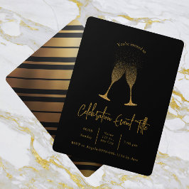 Convite Black & Gold Champagne Theme Party 