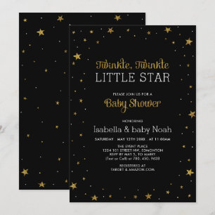 Convite Black & Gold   Chuva de Estrelas Baby Shower