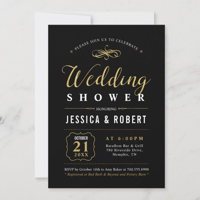Convite Black & Gold | Chuveiro de Casamento de Casais Ele (Frente)