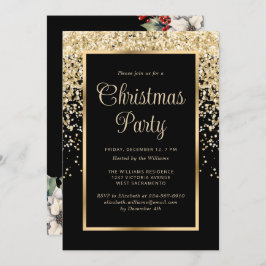 Convite Black Gold Confetti Botanical Christmas Party