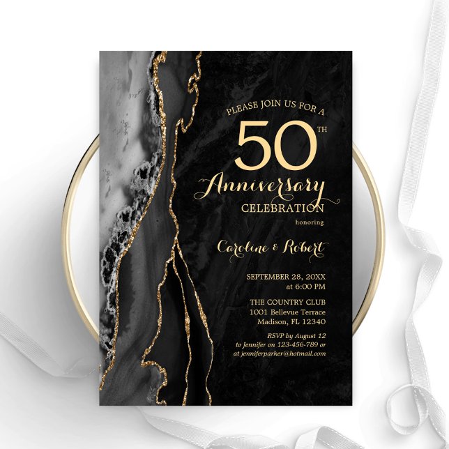 Convite Black Gold Elegante 50º Aniversário (Criador carregado)