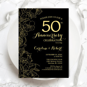 Convite Black Gold Floral 50º Aniversário