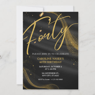 Convite Black & Gold Glitter 40th Birthday Invitation  