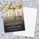 Convite Black Gold Glitter 50th Birthday<br><div class="desc">Celebrate in style with this modern elegant Fifty Birthday Party Invitation, perfect for marking a milestone in chic fashion. The design features a luxurious faux gold glitter background that fades into a smooth black gradient at the bottom for a bold and sophisticated look. A large “FIFTY” appears at the top...</div>