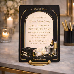 Convite Black Gold Graduation Arch Invitation