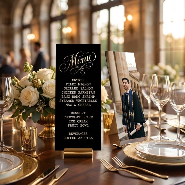 Convite Black & Gold Graduation Menu | Class of 2026 (Black & Gold Graduation Menu | Class of 2026 Invitation #menu #dinner #graduationmenu #graduationpar)