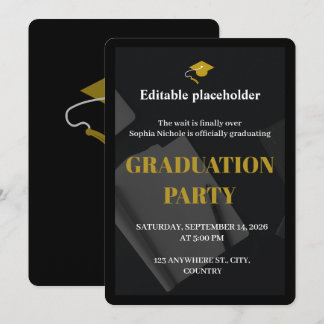 Convite Black Gold Graduation Party Editable Invitation