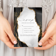 Black, Gold & Grey Mist Agate Wedding RSVP