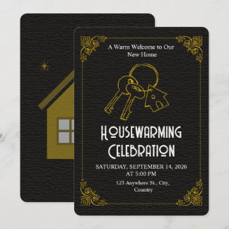 Convite Black Gold Housewarming Invitation Editable