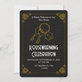 Convite Black Gold Housewarming Invitation Editable