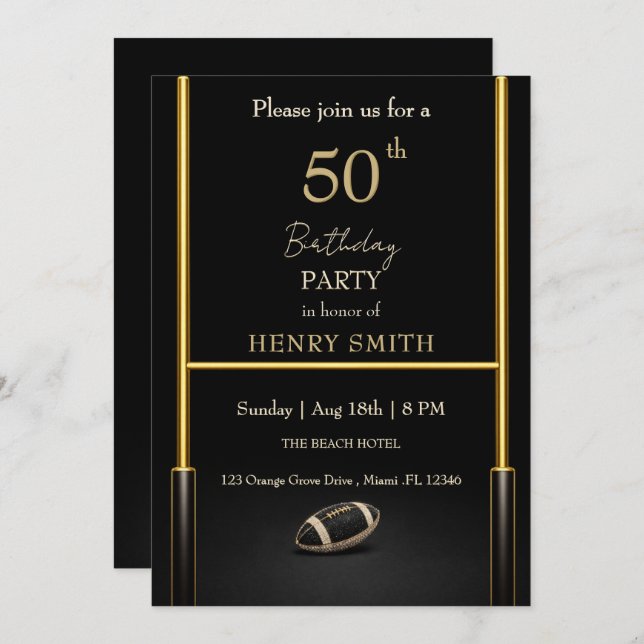 Convite Black & Gold Men's Birthday Invitation (Frente/Verso)