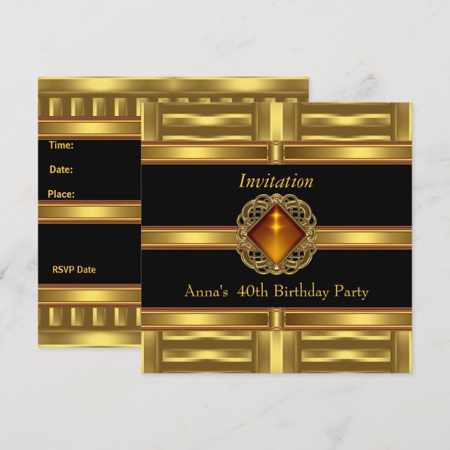 Convite Black Gold on Gold 40º Aniversário (Frente/Verso)