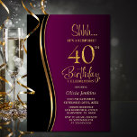 Convite Black Gold Pink Surprise 40th Birthday<br><div class="desc">Invite your friends and loved ones with this modern black, gold and pink surprise 40th birthday party invitation. The customizable text area in this invitation template allows you to effortlessly include all the necessary details for your special birthday celebration, including the date, time, venue, and RSVP information. A variety of...</div>