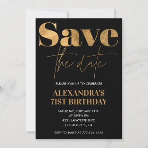 Convite Black Gold Save the date 71º aniversário